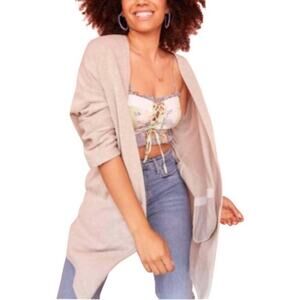 New Donni Cardigan Sweater XL oversized ribbed Neutral Oatmeal Stretch Pockets